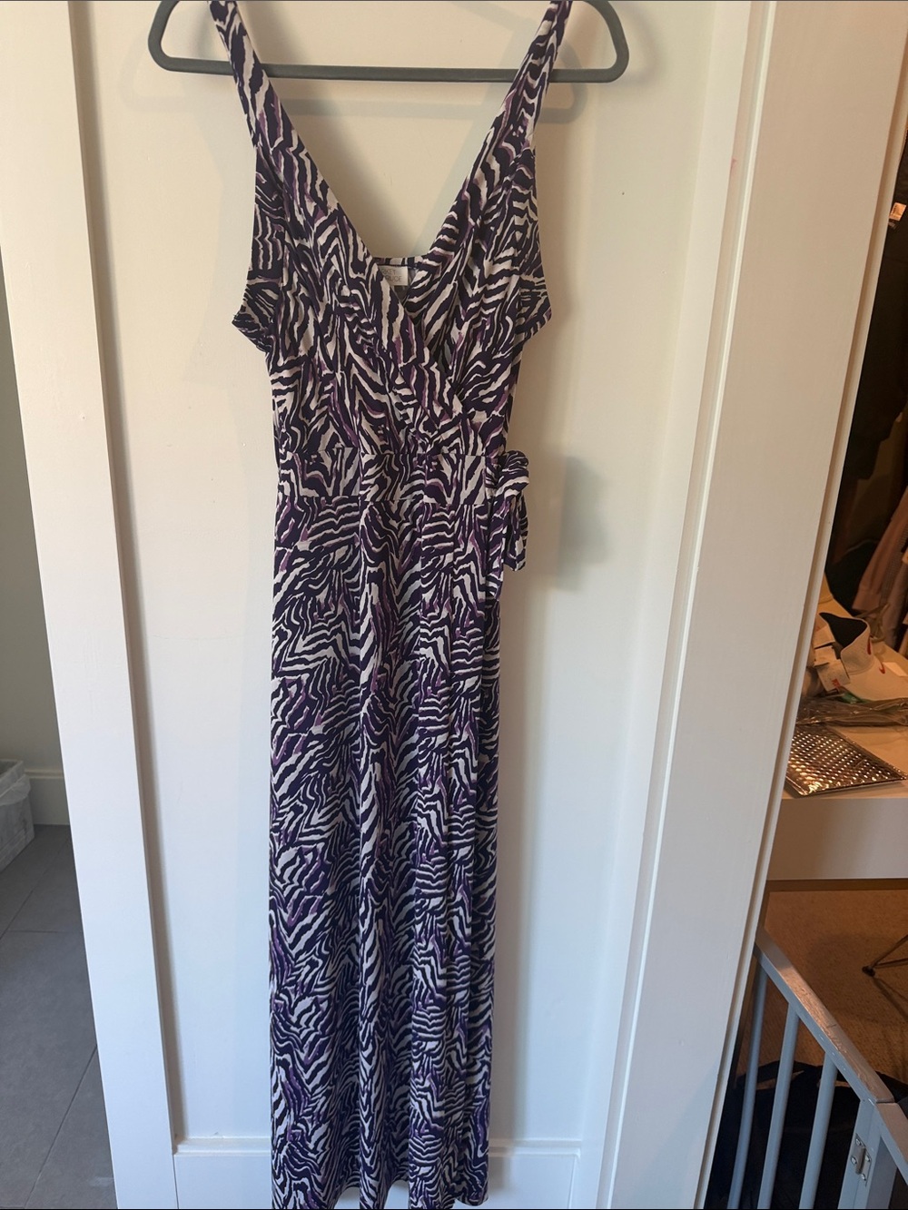 Market & Spruce Purple and White Zebra-Print Sleeveless Maxi Dress